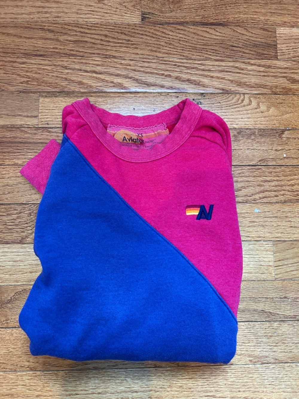 Aviator Nation Colorblock Crewneck - Hot Pink & Royal Blue